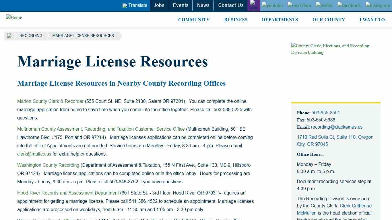 Marriage License Resources Clackamas County